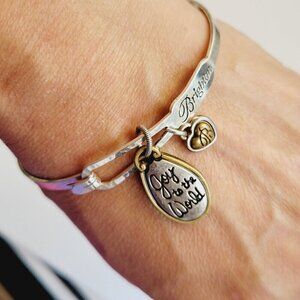 Brighton Art & Soul Joy To The World Bangle Bracelet Silver Plated Gold Trim 8"